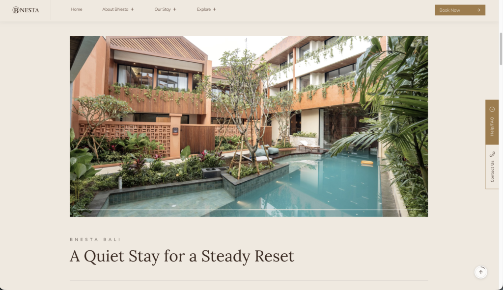 bnesta website Villa and hospitality content production
